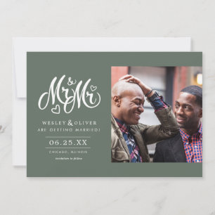 Green Mr. & Mr. Script - Sla de datum op met foto Save The Date