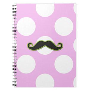 Green Mustache, Curl Mustache, Stache, Polka Dots Notitieboek