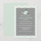 Green Mustache Whale Boy Baby shower Invitation (Devant / Derrière)