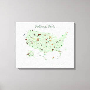 Green National Park Kaart Woodland Nursery Canvas Afdruk