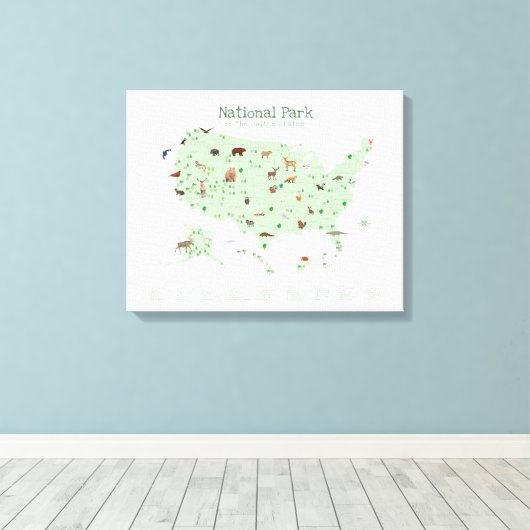 Green National Park Kaart Woodland Nursery Canvas Afdruk (Insitu (Houten vloer))