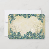 Green Navy Blue en Gold Peacock Wedding RSVP (Achterkant)