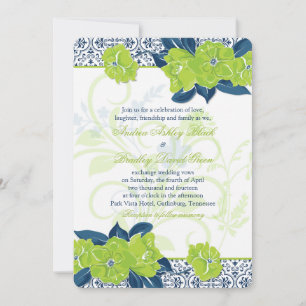 Green Navy Blue Vintage Floral Faire-part de maria