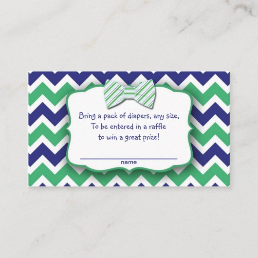 Green Navy Bow Stropdas Luier Raffle Tickets spel Informatiekaartje (Voorkant)