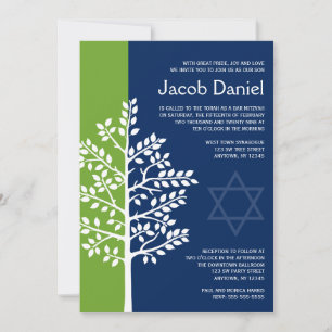 Green Navy Tree of Life Bar Mitzvah Kaart