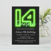 Green Neon 14e anniversaire Invitation (Debout devant)