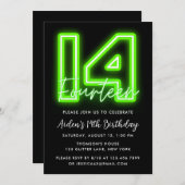 Green Neon 14e anniversaire Invitation (Devant / Derrière)