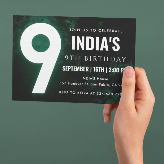 Green Neon 9e anniversaire Invitation