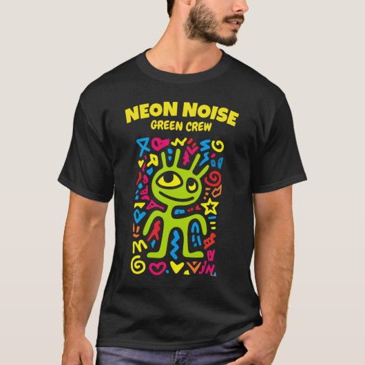 Green Neon Alien - Funky Smiling Pop Art Character T-shirt (Voorkant)