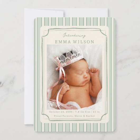 Green Newborn Photo Collage Baby Birth  Aankondiging (Voorkant)