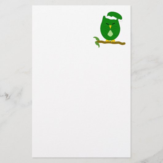 Green Night Owl Design Briefpapier (Voorkant)