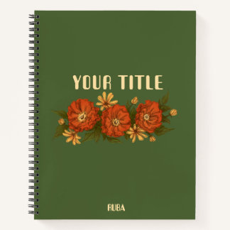 Green Notebook with red and yellow flowers  Notitieboek