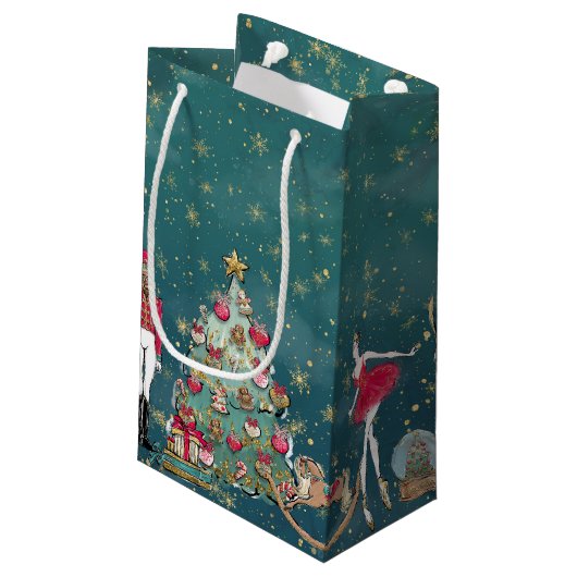 Green Nutcracker Ballet Holiday Gift Bag Klein Cadeauzakje (Achterkant Gekanteld)