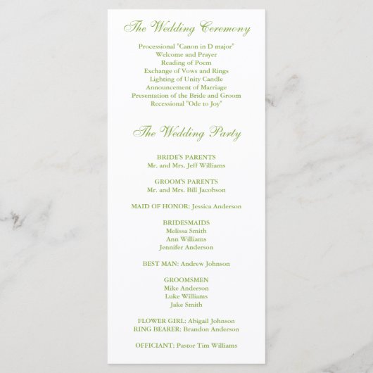 Green Oak Tree Fall Wedding Programma (Achterkant)