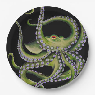 Green Octopus Black Papieren Bordje