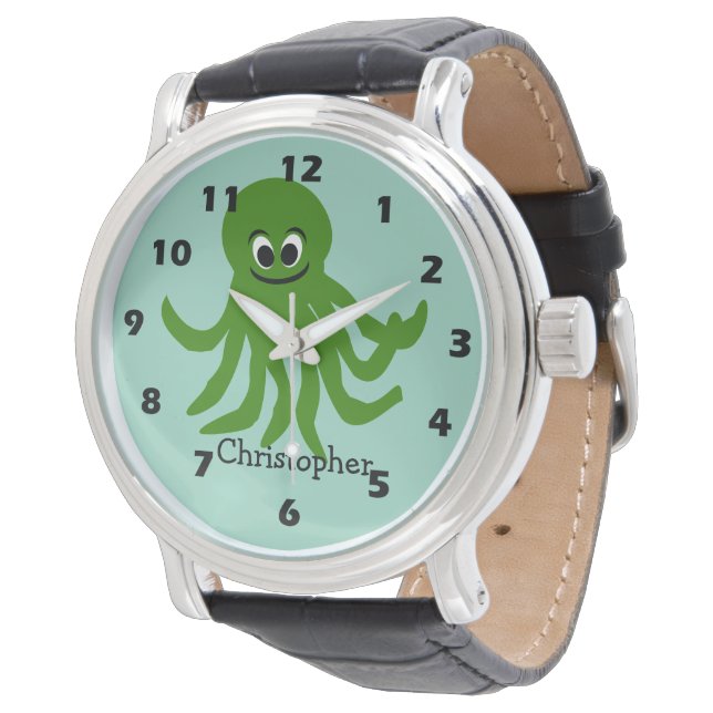 Green Octopus Design Horloge (Gekanteld)
