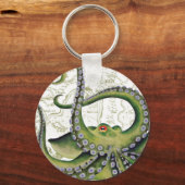 Green Octopus  Map White Sleutelhanger (Voorkant)