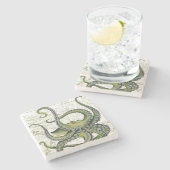 Green Octopus  Map White Stenen Onderzetter (Zijkant)