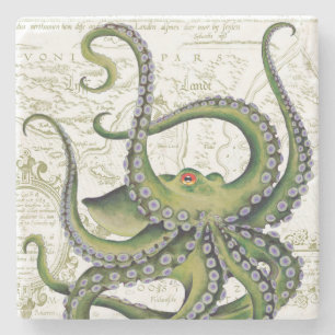 Green Octopus Map White Stenen Onderzetter