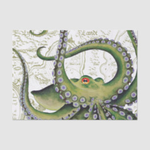 Green Octopus Map White Tissuepapier