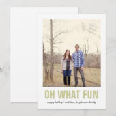 Green Oh What Fun Christmas Photo Flat Cartes (Devant / Derrière)