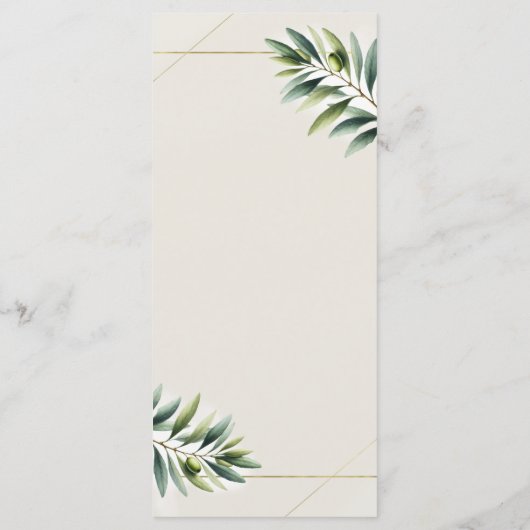 Green Olive Leaf Bone White & Gold Mariage Menu (Dos)