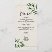 Green Olive Leaf Bone White & Gold Mariage Menu (Devant)
