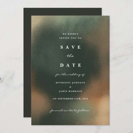 Green Ombre Boho Save the Date Invitation (Devant / Derrière)