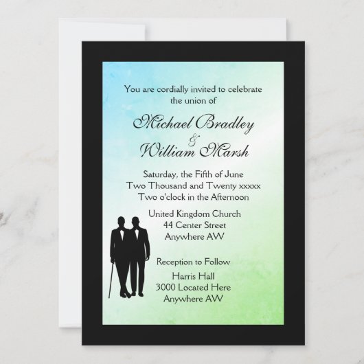 Green Ombre Gay Wedding Invitation Kaart (Voorkant)
