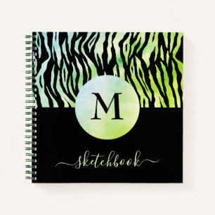 Green Ombre Glam Animal Print Monogram Sketchbook Notitieboek