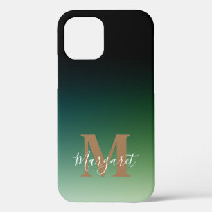 Green Ombre Gold Monogram iPhone 12 Hoesje