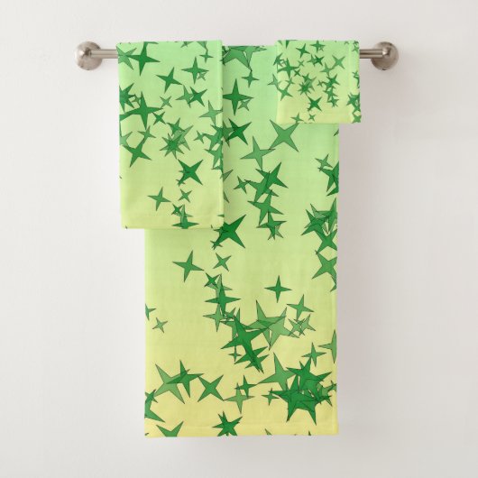 Green on Yellow and Green Bath Towel Set Bad Handdoek (Insitu)