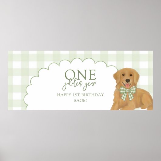 Green One Golden Year Retriever Puppy 1st Birthday Poster (Voorkant)