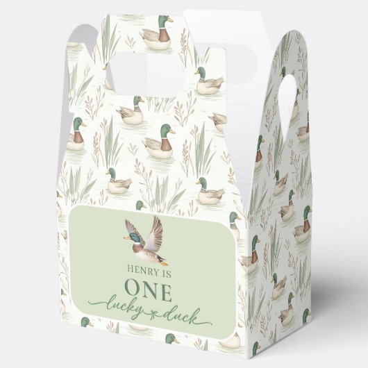 Green One Lucky Duck 1st Birthday Favoriete Box Bedankdoosjes (Geopend)