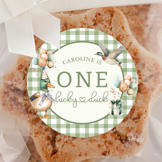 Green One Lucky Duck Balloon 1st Birthday Sticker