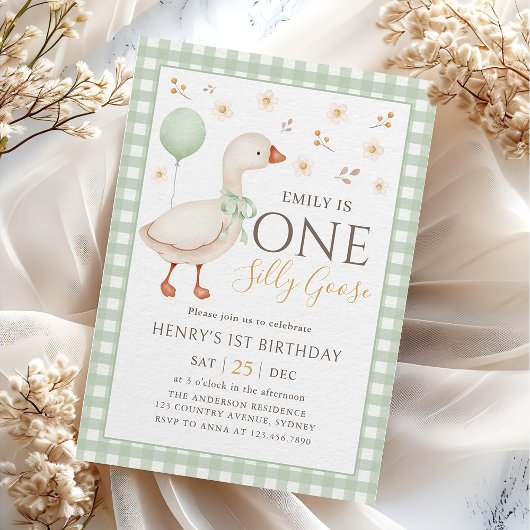 Green One Silly Goose 1er Invitation anniversaire