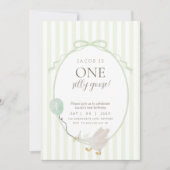 Green One Silly Goose First Birthday Invitation (Devant)