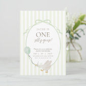 Green One Silly Goose First Birthday Invitation (Debout devant)