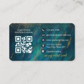 Green Opal Glam Stone Script Moderne QR-code Visitekaartje (Achterkant)