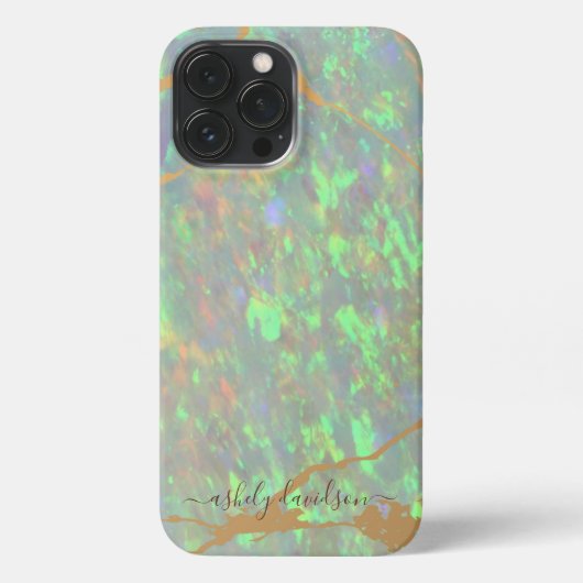 Green Opal Gold Marble Modern Glam iPhone Case iPhone Hoesje (Achterkant)