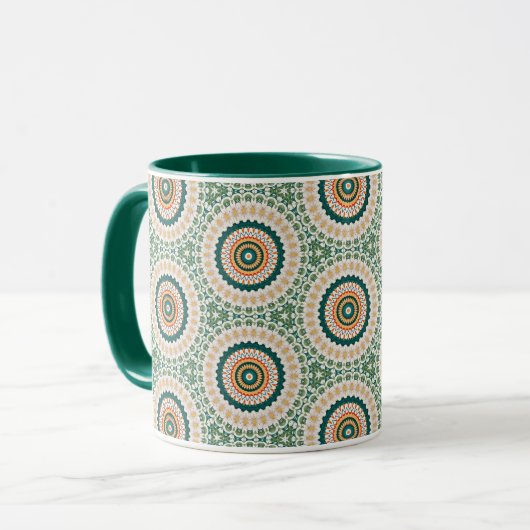 Green Orange And Blue Boho Chic Circle Pattern Mok (Voorkant links)