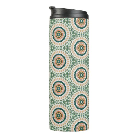 Green Orange And Blue Boho Chic Circle Pattern Thermosbeker (Geroteerd rechts)