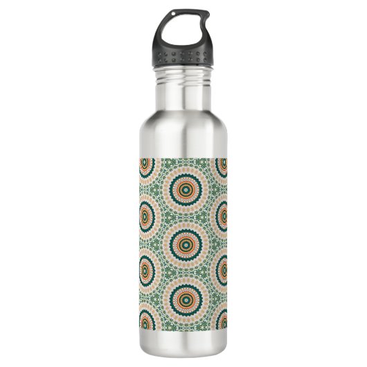Green Orange And Blue Boho Chic Circle Pattern Waterfles (Voorkant)