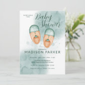 Green & Orange Baby Chaussures Invitation (Debout devant)