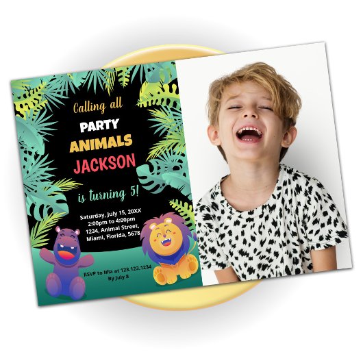 Green Orange Safari Invitations Anniversaire W Pho