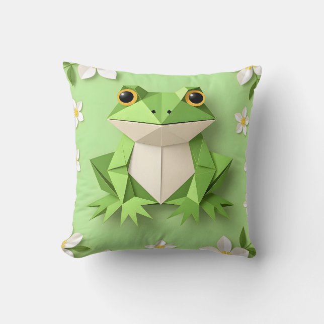 Green Origami Frog Kussen (Voorkant)