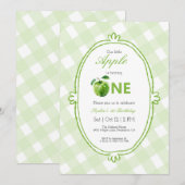 Green Our Little Apple First Birthday Invitation (Devant / Derrière)