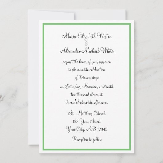 Green Outline Wedding Invitations Kaart (Voorkant)