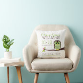 Green Owl Baby geboorteaankondiging Kussen (Stoel)