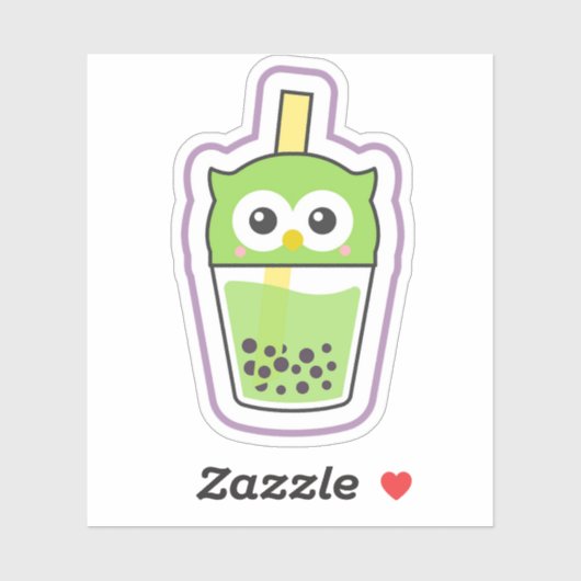Green Owl Boba Sticker (Vel)